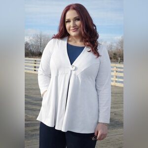 Recharge Jacket: Elegant White Cardigan with Button Detail 🇨🇦made in Canada 🇨🇦